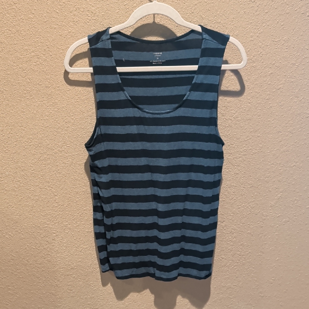 **Premise Navy and Light Blue Striped Tank Top
